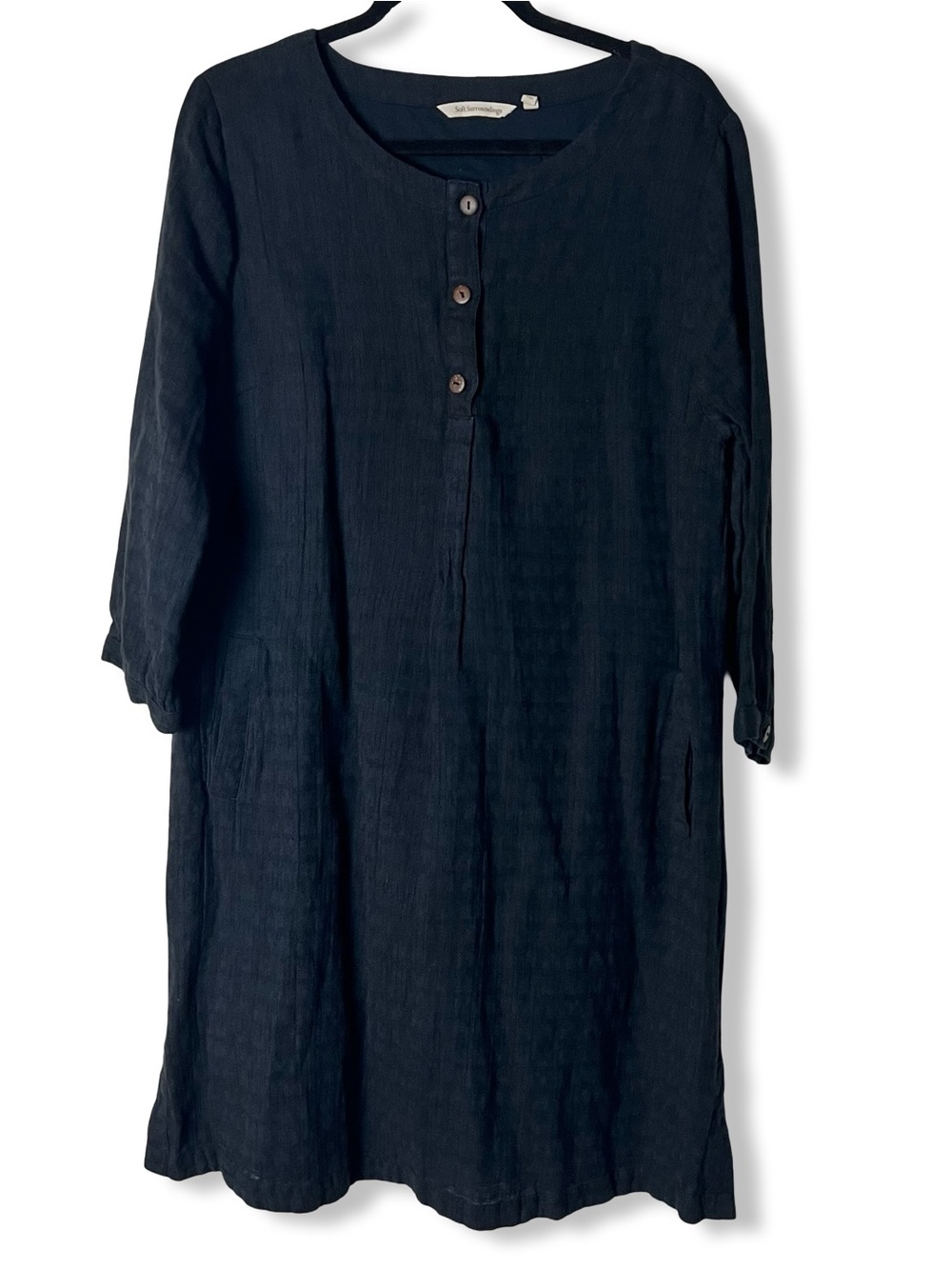 Soft Surroundings Marcellina Linen Cotton Henley Shift Tunic Dress Black Sz XL